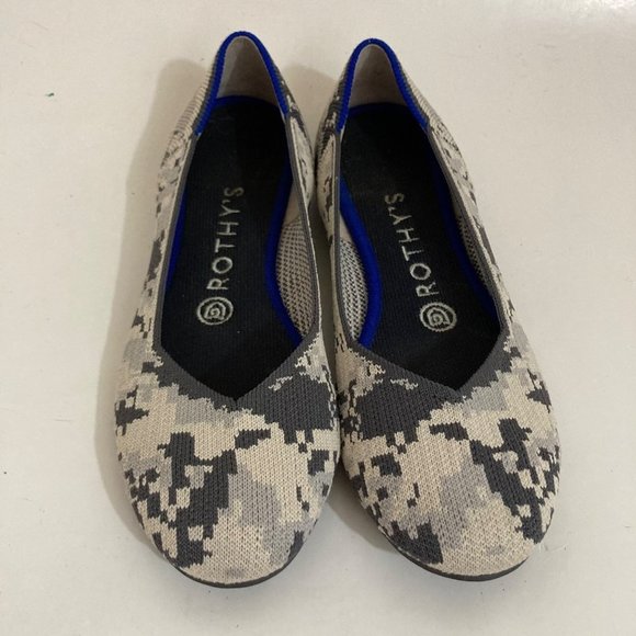 Rothy's Retired Ash Gray Camo Round Toe Flats Women's Size 7 Washable - Picture 2 of 8